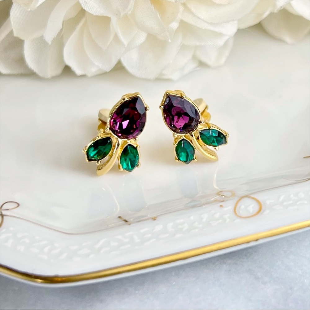 Givenchy Purple Crystal Tulip Clip-On Earrings